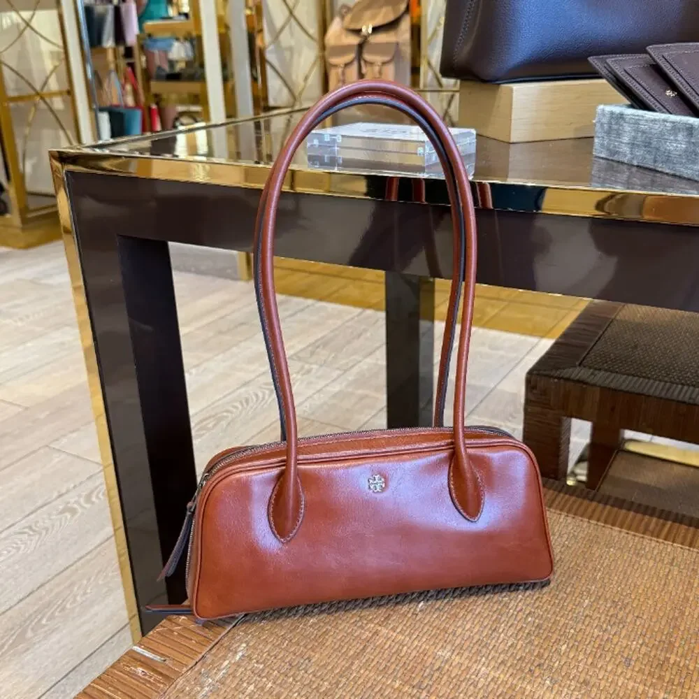 Tory Burch Rory Glazed Box Satchel 188220 $450 Aged Brown